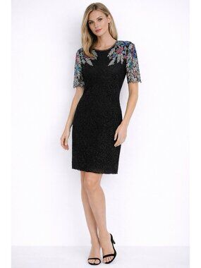 vintage 90s SCALA silk beaded dress floral cocktail MEDIUM sequin evening party